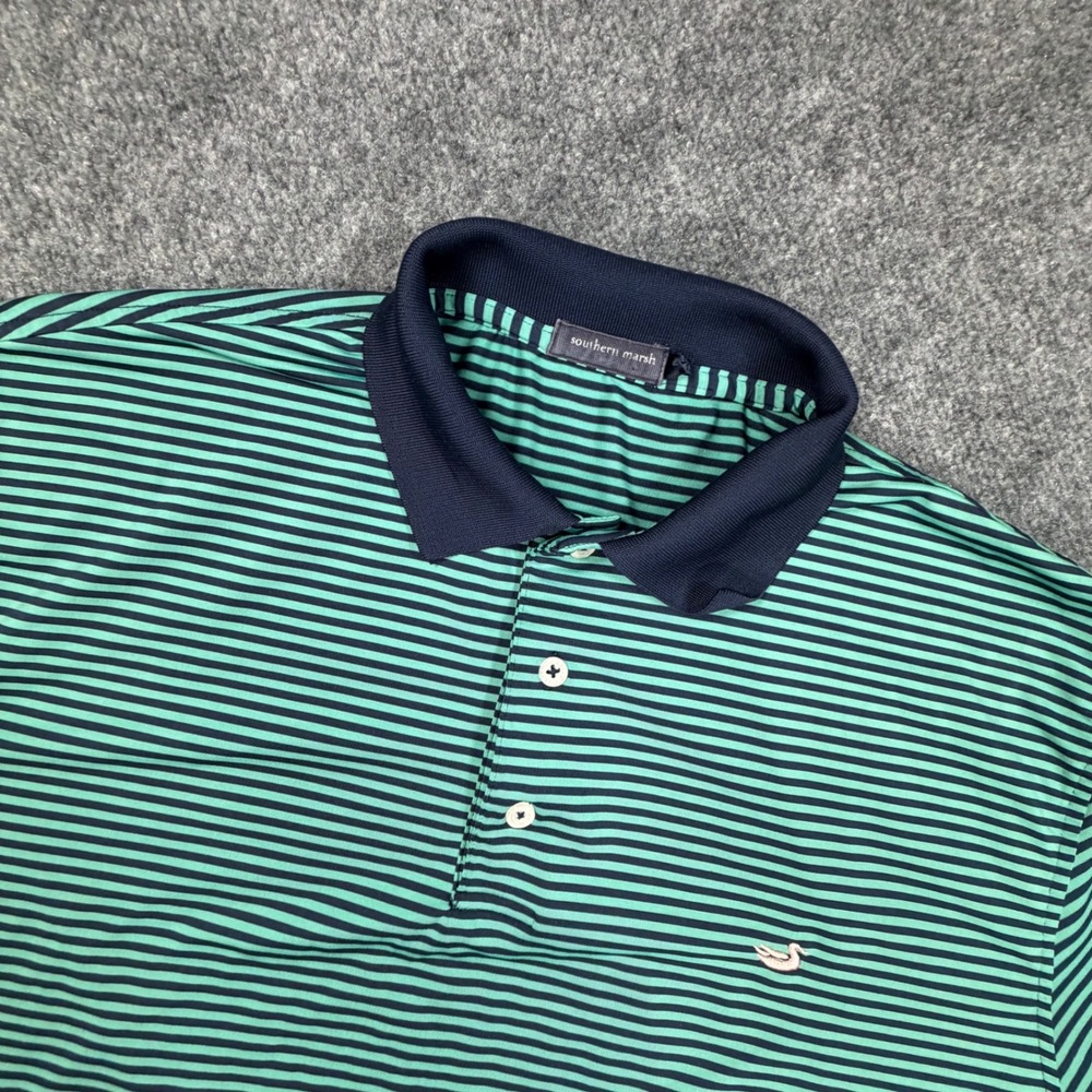 Southern Marsh Striped Polo Shirt Mens large Green Blue Short Sleeve 0991